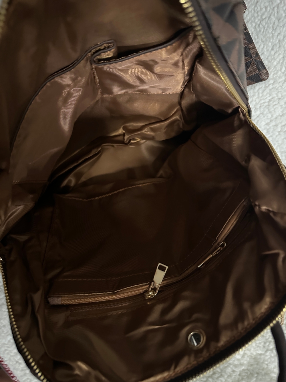 Brown Geometric Backpack with Wristlet - Picture 3 of 3